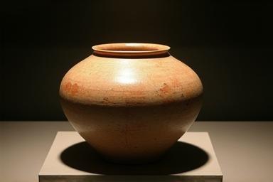 Historical Japanese pottery vessel from the Seto region displayed in a museum